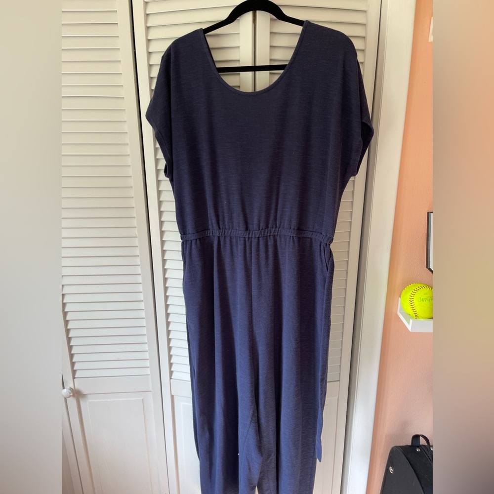 blue romper with pockets and tie